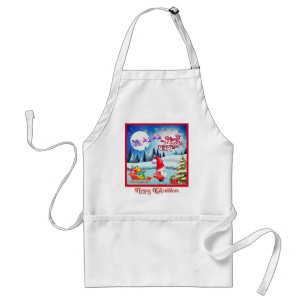 Tablier Gnome de Noël enneigé et traîneau du Père Noël