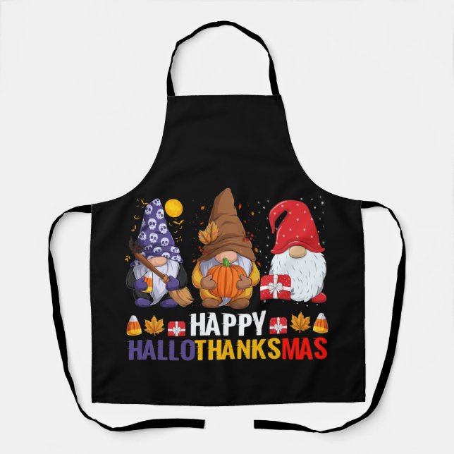 Tablier Gnomes Lover Joyeux Noël Joyeux Hallothanksmas (Recto)