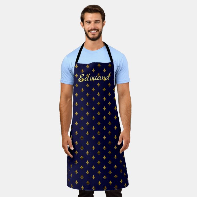 Tablier Golden Fleur de Lis sur Navy Blue (Porté)