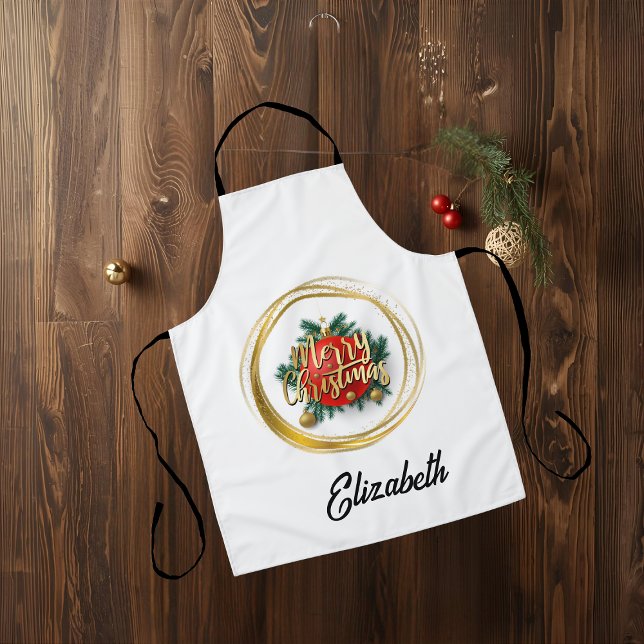 Tablier Golden Merry Christmas Personalized Apron (Créateur téléchargé)