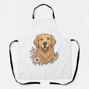 Tablier Golden Retriever Floral Vintage Gravure Design_1