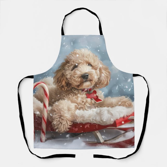 Tablier Goldendoodle Chien Festif de Noël (Recto)
