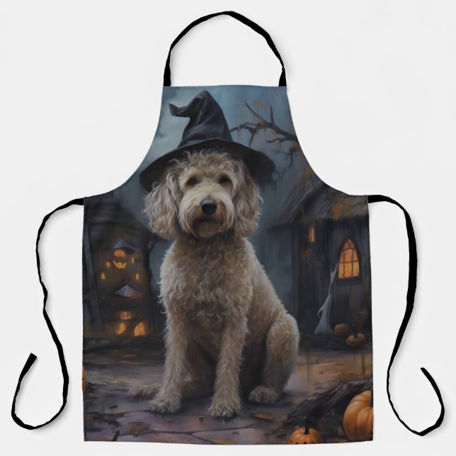 Tablier Goldendoodle Citrouille Halloween effrayant (Recto)