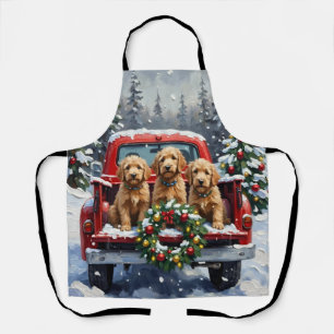 Tablier Goldendoodle Noël Camion Rouge Fêtes