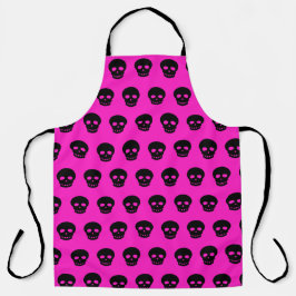 Tablier Goth Crâne noir Apron rose chaud
