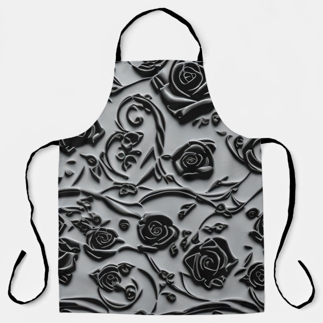 Tablier Gothique Graveyard Rose noir Motif (Recto)