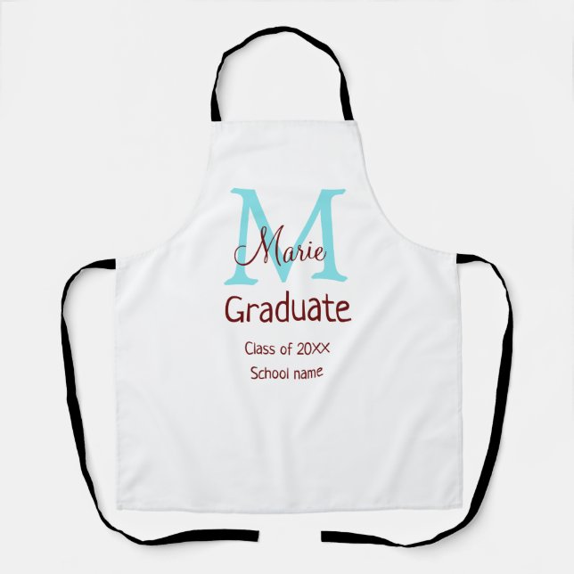Tablier Gradué ajouter nom monogramme vert rose simple min (Recto)