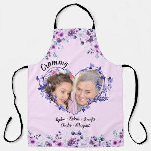Tablier Grammy Purple Floral Heart Grandkids Nom et photo