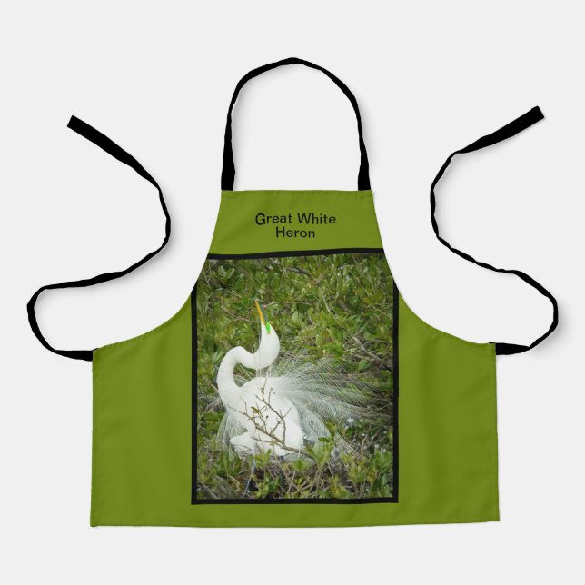 Tablier Grand Héron blanc Ressort Plumage Poche Photo (Recto)
