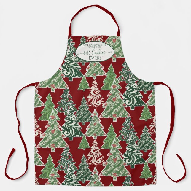 Tablier Grand-mère Arbre de Noël Aquarelle Bake Cookies (Recto)