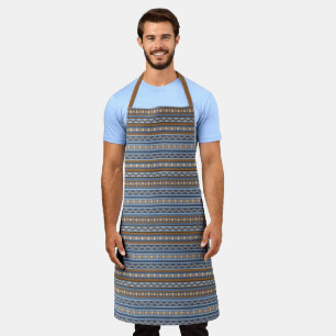 Tablier Grand motif géométrique bleu et marron de style su