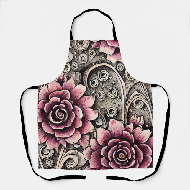 Tablier Grand Motif gothique Vintage rose (Recto)