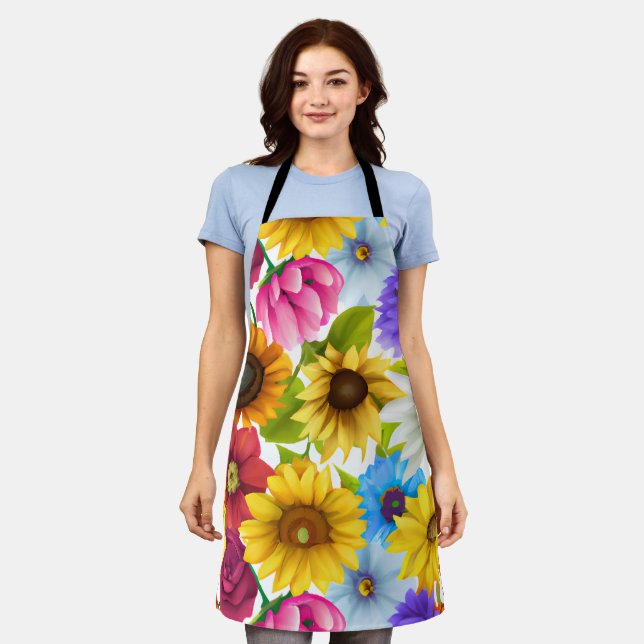 Tablier Grandes fleurs colorées botaniques (Porté)