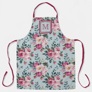 Tablier Grandmillennial Rose Poussiéreuse Florale Monogram