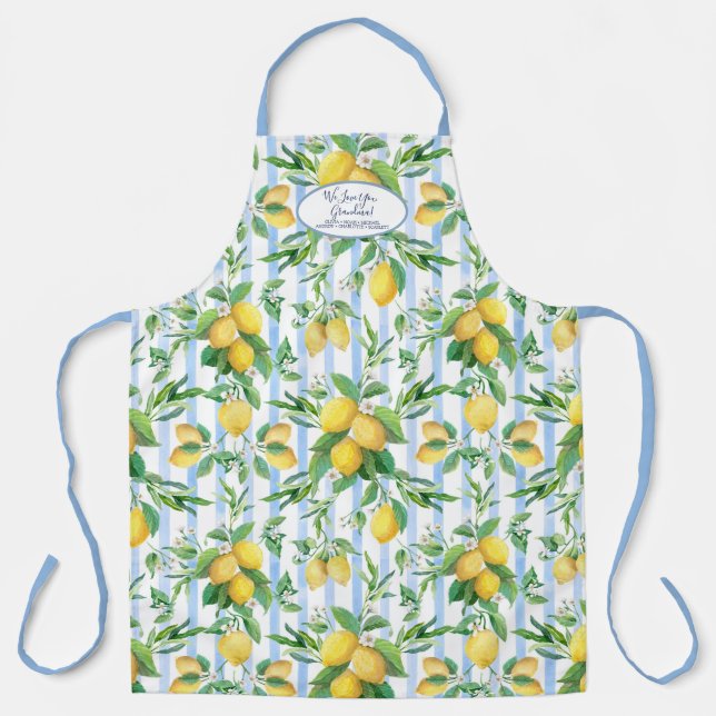 Tablier Grandmother Lemon Floral Blue and White Stripe (Recto)