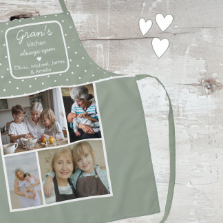 Tablier Gran's Kitchen Always Open Sage Green Dots Photo