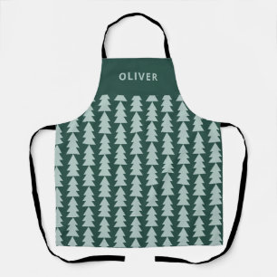 Tablier Graphique d'arbre de Noël vert bleu géométrique mo