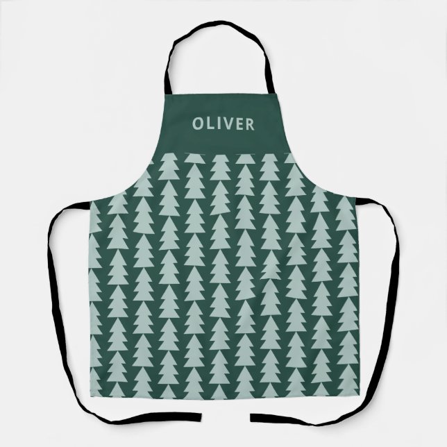 Tablier Graphique d'arbre de Noël vert bleu géométrique mo (Recto)