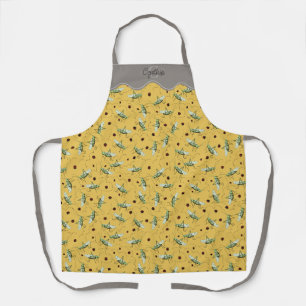 Tablier Grasshoppers gris-jaune moutarde Motif jardinage