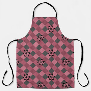 Tablier Gray rose géométrique à damiers motif avec fleurs
