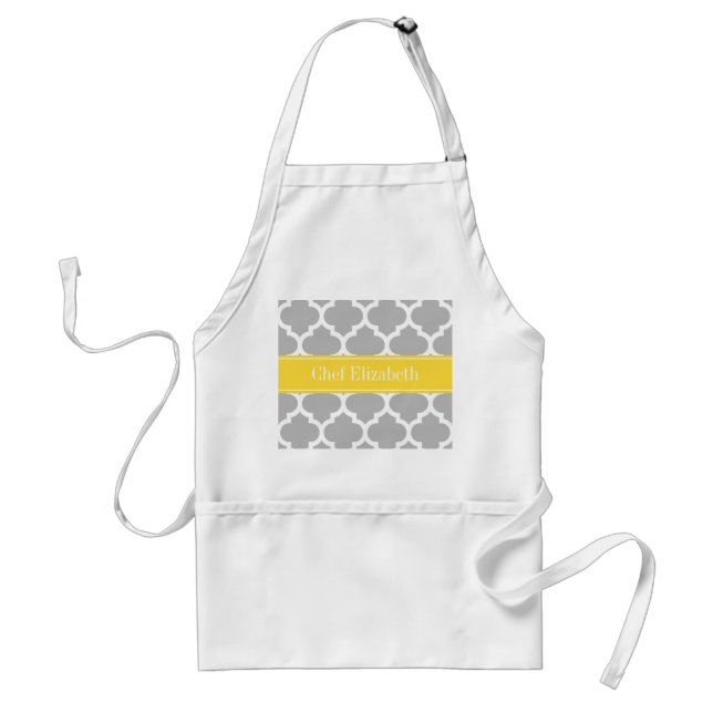 Tablier Gray White Moroccan #5 Pineapple Name Monogram (Devant)