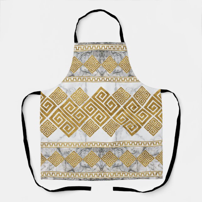 Tablier Greek Meander - Greek Key White Marble and Gold (Recto)
