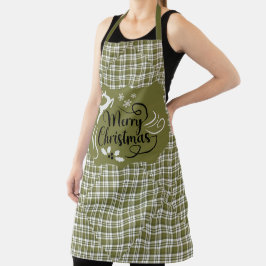 Tablier Green and White Plaid Merry Christmas Reindeer