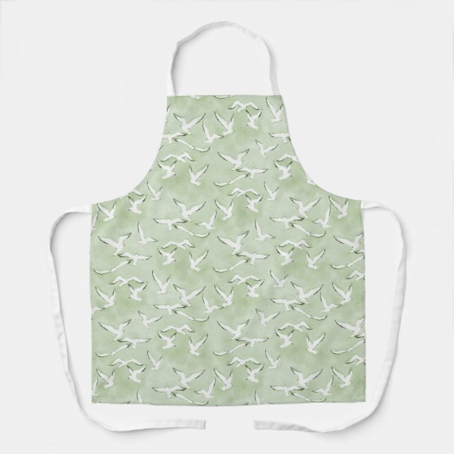 Tablier Green And White Seagull Beach Bird Pattern (Recto)