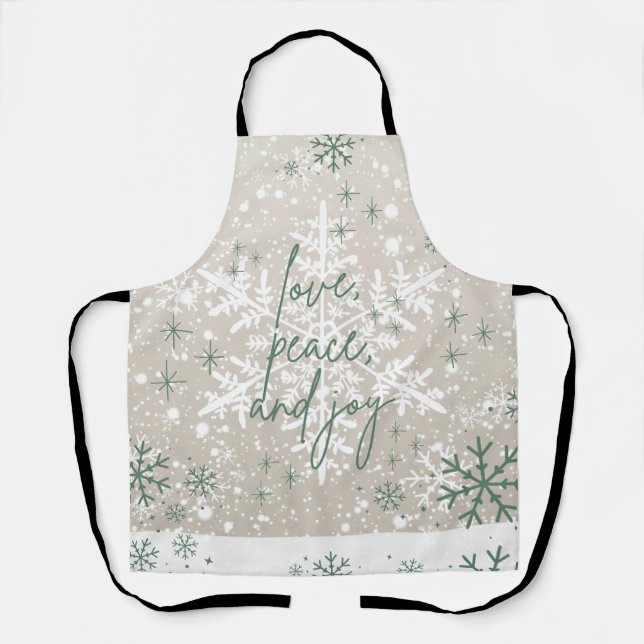 Tablier Green Beige Snowflakes Love Peace Joy Holiday (Recto)