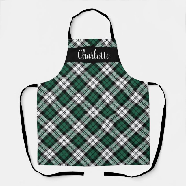 Tablier Green Black Watch Plaid Fête personnalisée (Recto)
