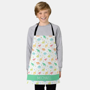 Tablier Green Blue Dinosaur Motif Nom personnalisé