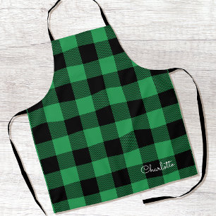 Tablier Green Buffalo Plaid Custom Name Rustique Noël