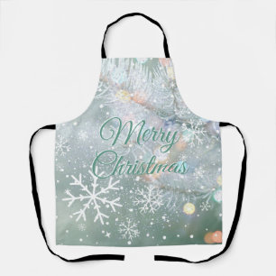 Tablier Green Merry Christmas Snowflakes