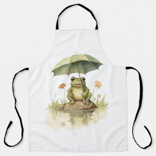 Tablier Grenouille mignonne avec un parapluie au lac