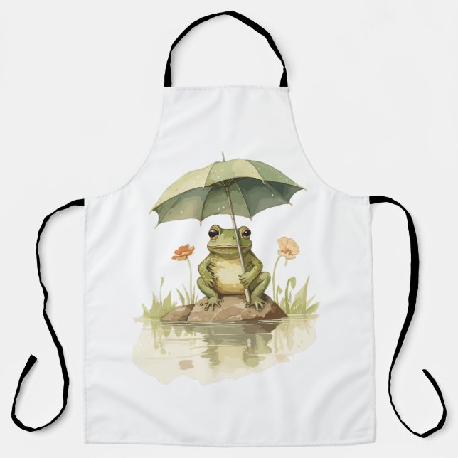 Tablier Grenouille mignonne avec un parapluie au lac (Recto)