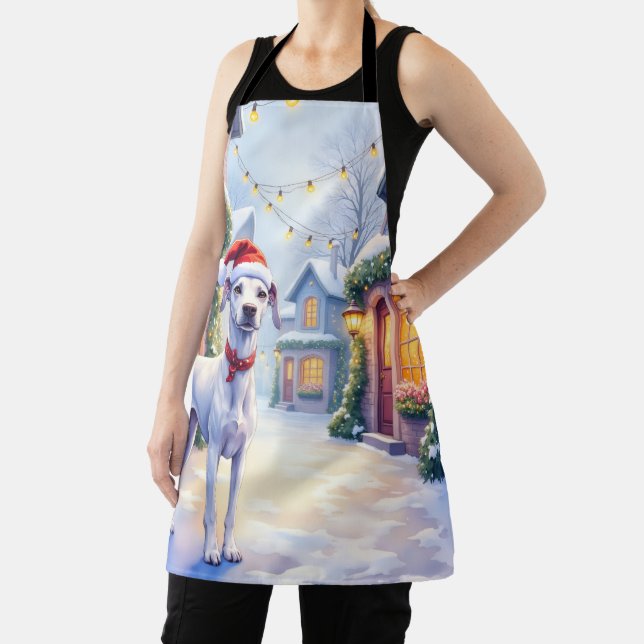 Tablier Greyhound Snowy Village Santa Hat Christmas Art (Insitu)
