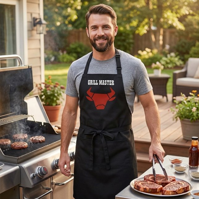 Tablier Grill Master Black Red Bull Head Apron (Créateur téléchargé)