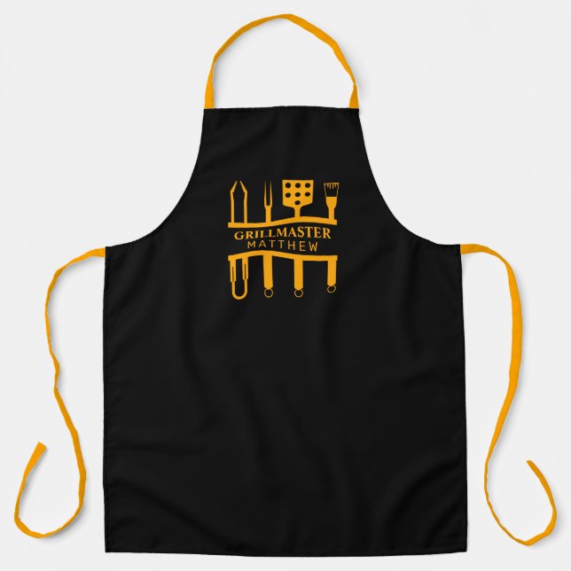 Tablier Grill Master fête des pères noir orange texte clas (Recto)