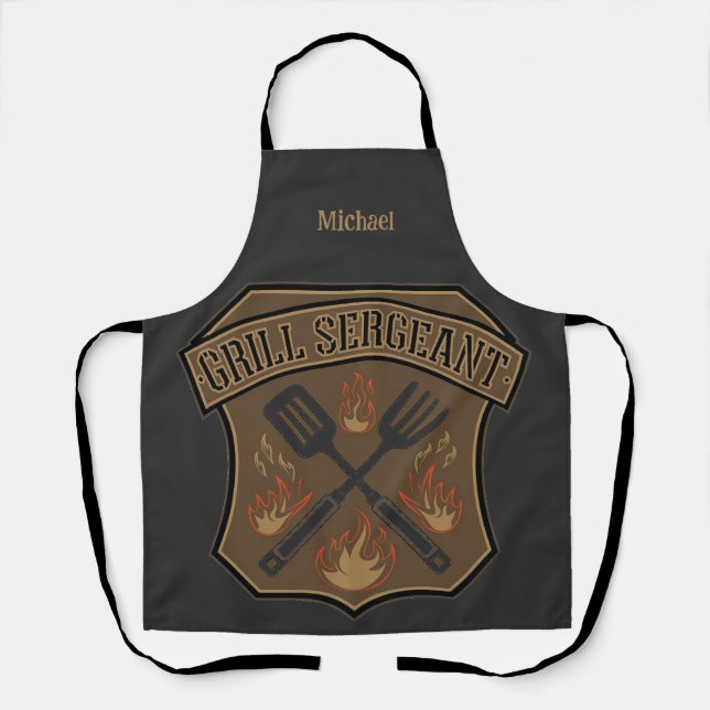 Tablier Grill Sergeant Badge Design avec Spatula et Fourch (Recto)