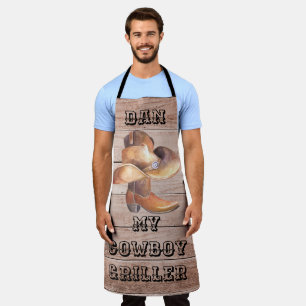 Tablier Griller grand cowboy Apron sur bois (personnalisé)