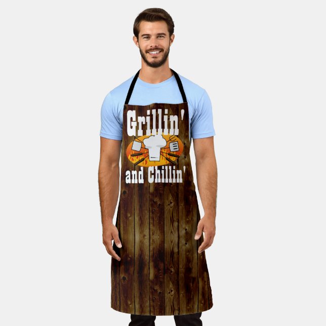 Tablier Grillin Chillin Funny Homme's BBQ Cuisine Chef Apr (Porté)