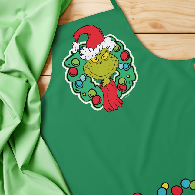 Tablier Grinch | Couronne de Noël (Apron on table)