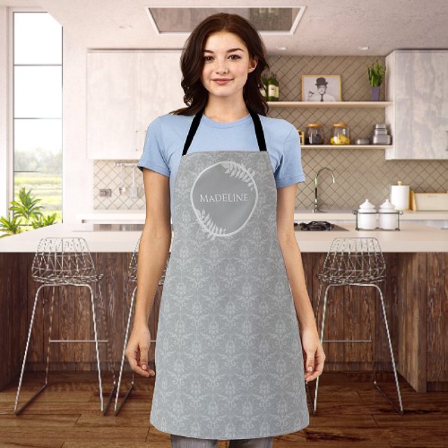 Tablier gris élégant Damas personnalisé tablier (Gray Elegant Damask Personalized Apron)