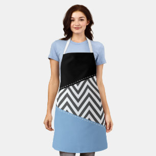 Tablier Gris Zigzag, Gris Chevron, Motif Zigzag, Bleu