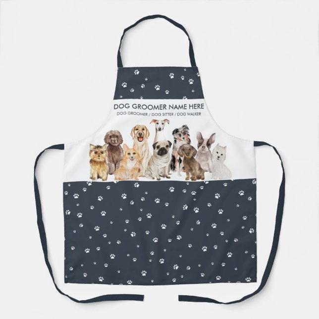Tablier Groomère de chien de souris blanc de marine (Recto)