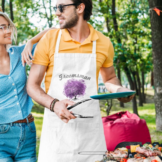 Tablier Groomsman Purple Heart Leaf Mariage Arbre (Créateur téléchargé)