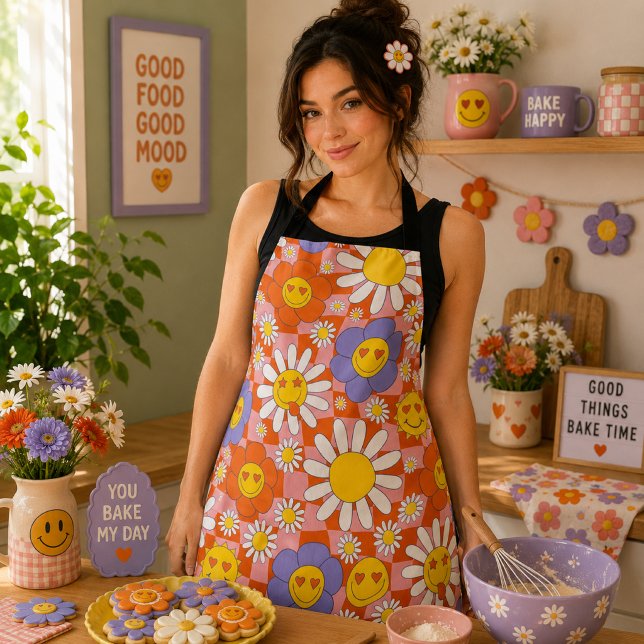 Tablier Groovy Daisy Floral Damier, Y2K 90s  (Créateur téléchargé)