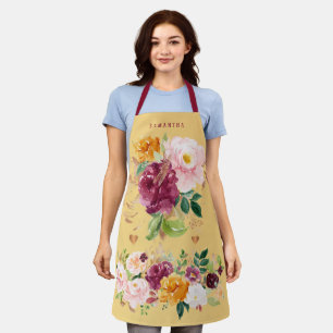 Tablier Gros bouquets d'aquarelle de fleurs d'orange borde