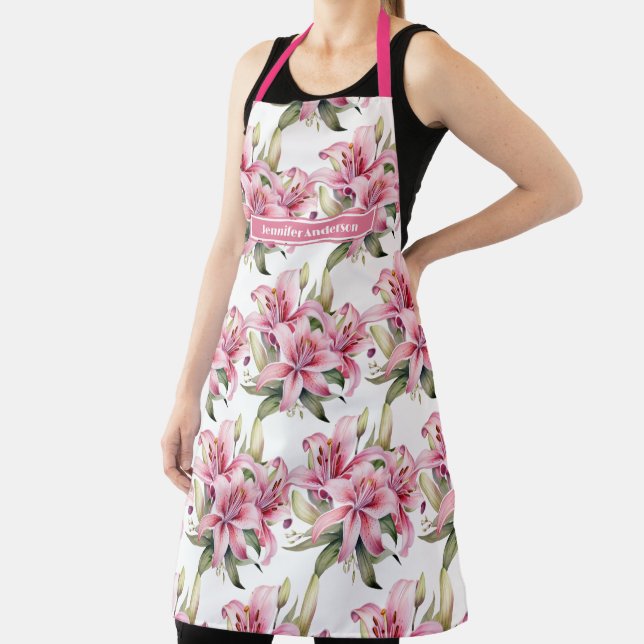 Tablier Grosse Fille Rose Stargazer Lily Floral (Insitu)