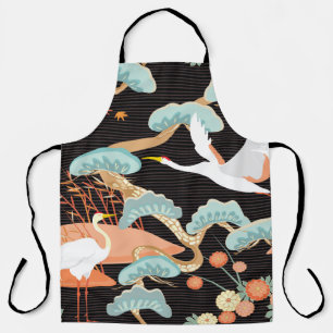 Tablier Grues, hérons : motif japonais d'oiseaux.